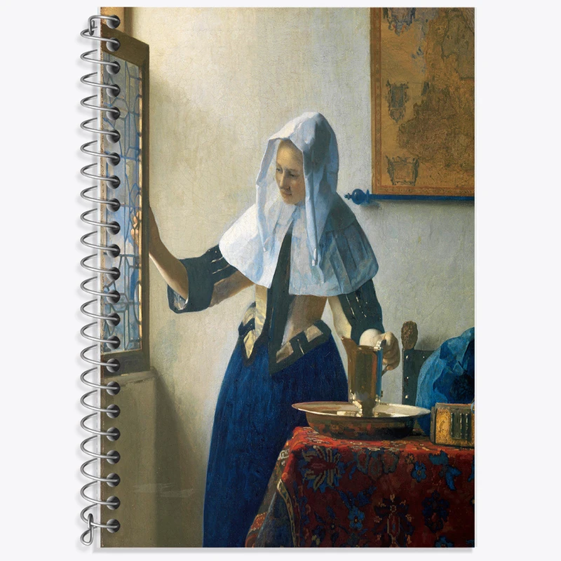 دفتر زبان 50 برگ خندالو مدل دو خط طرح نقاشی زن جوان با پارچ آب اثر یوهانس فرمیر کد F12432