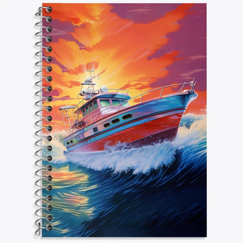 دفتر زبان 50 برگ خندالو مدل سه خط طرح کشتی و دریا کد F3047