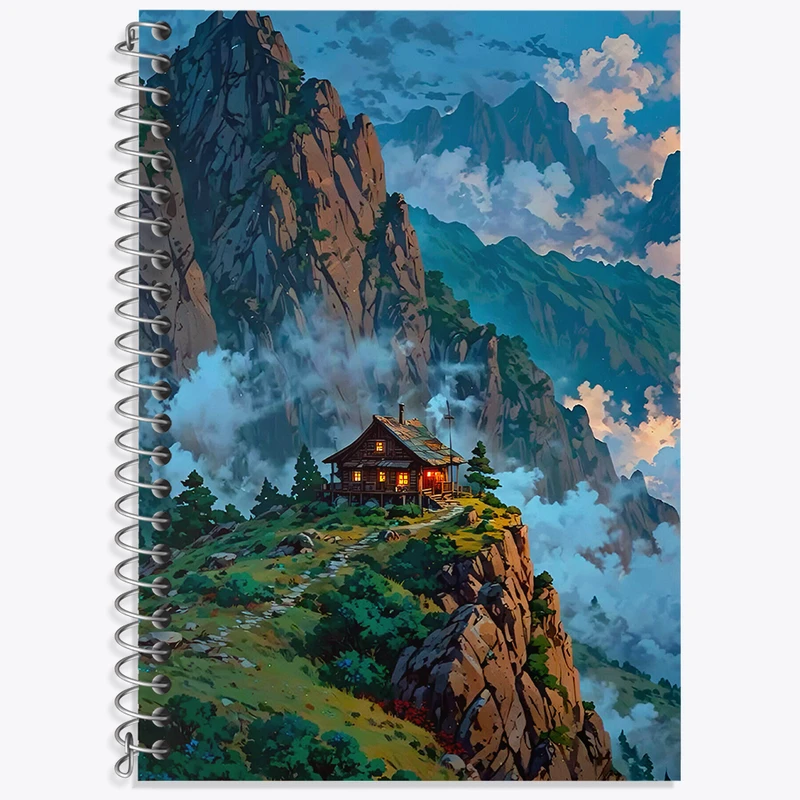 دفتر زبان 50 برگ خندالو مدل دو خط طرح طبیعت کوهستانی کد N7499