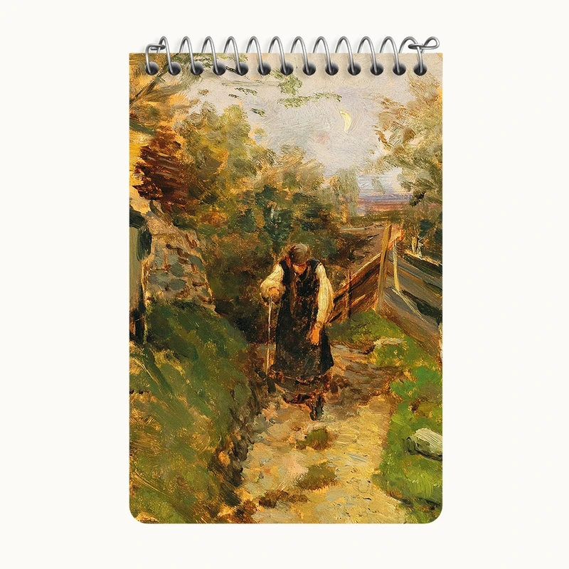 دفتر یادداشت 50 برگ خندالو طرح نقاشی زن دهقانی در حال بازگشت به خانه اثر اولگا ویزینگر کد F12476