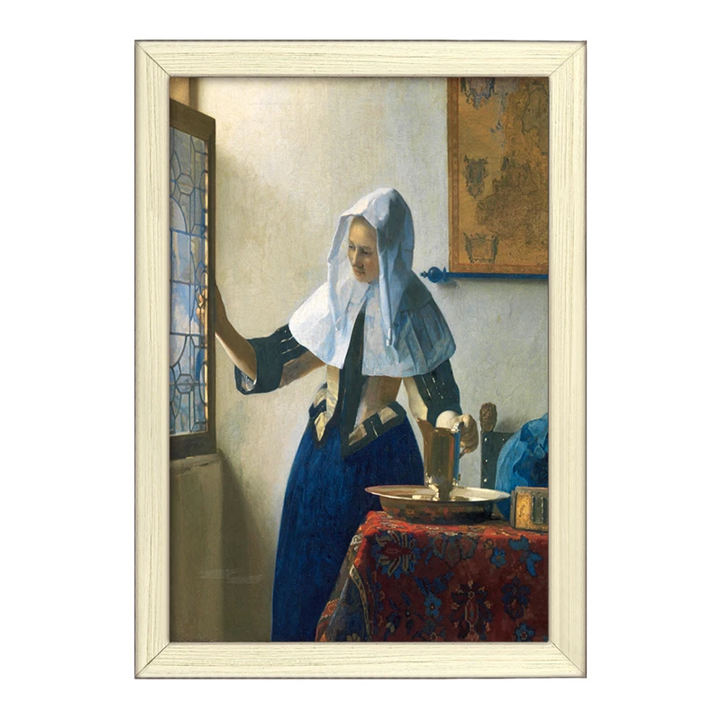 تابلو خندالو طرح نقاشی زن جوان با پارچ آب اثر یوهانس فرمیر کد F12432