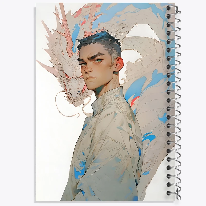 دفتر ژورنال نویسی 50 برگ خندالو مدل نقطه ای طرح پسر و اژدها کد F3421