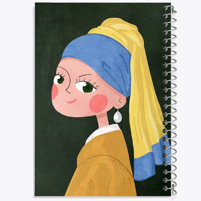 دفتر طراحی 50 برگ خندالو طرح دختری با گوشواره مروارید  کد 23357