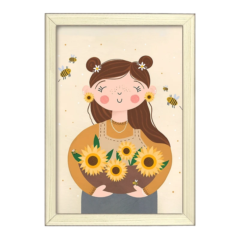 تابلو خندالو طرح دختر و گل آفتابگردان کد F8237