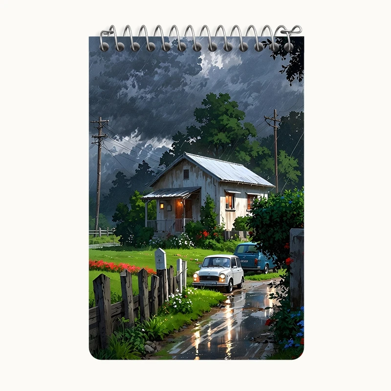 دفتر یادداشت 50 برگ خندالو طرح کلبه های جنگلی کد F7890