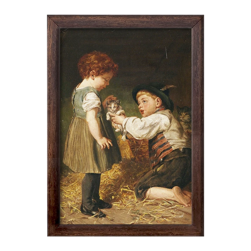 تابلو خندالو طرح نقاشی دو بچه با گربه ها اثر فلیکس شلزینگر کد F12311