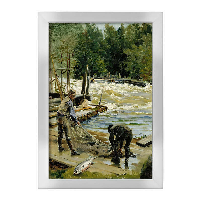 تابلو خندالو طرح نقاشی ماهیگیری ماهی قزل آلا اثر گونار برنتسون کد F12122