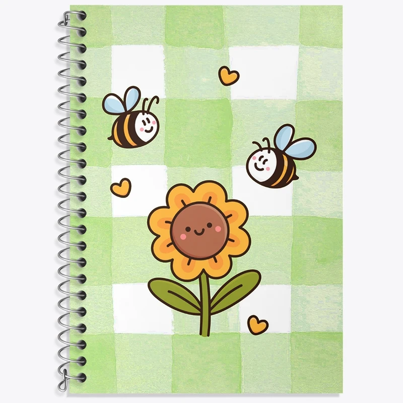 دفتر زبان 50 برگ خندالو مدل سه خط طرح زنبور عسل و گل آفتابگردان کد N6315