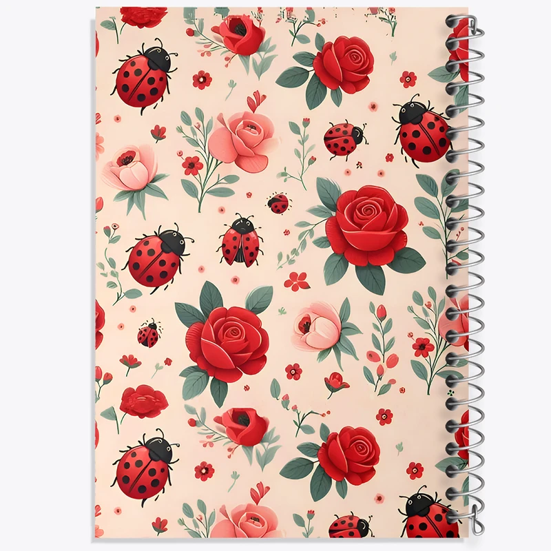 دفتر مشق 50 برگ خندالو طرح پترن گل رز و کفشدوزک کد N6487