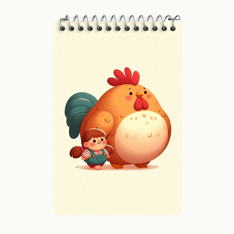 دفتر یادداشت 50 برگ خندالو طرح دختر و خروس کیوت کد F6134