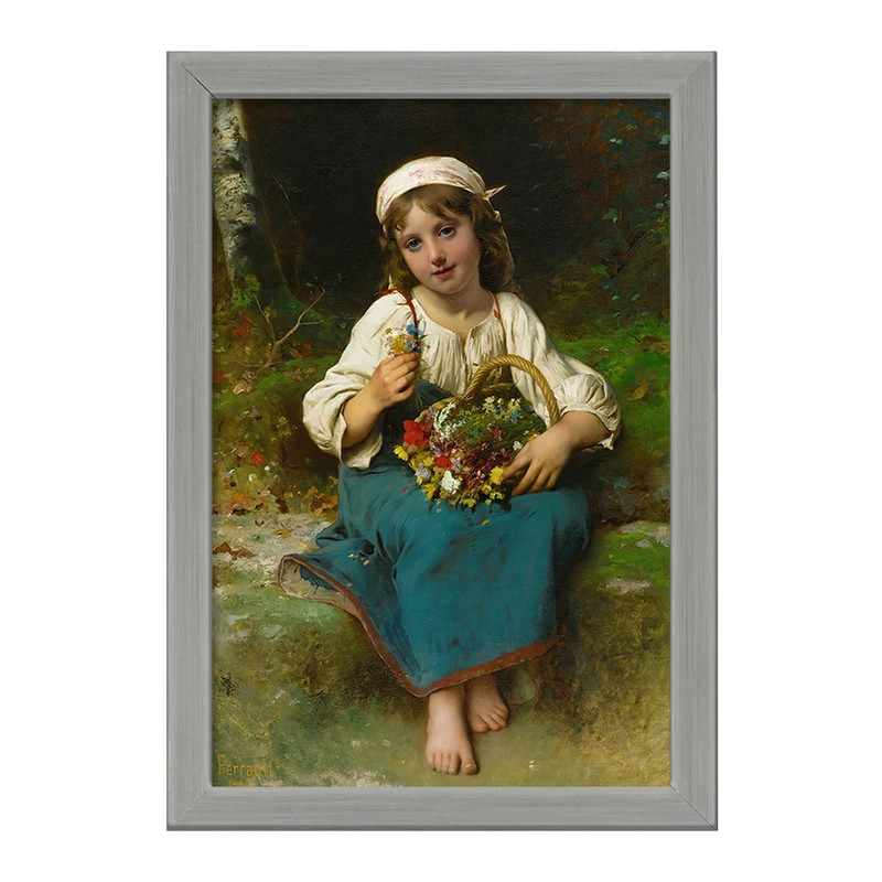 تابلو خندالو طرح نقاشی دختر جوان با یک سبد گل اثر لئون ژان باسیل پررو کد F12375