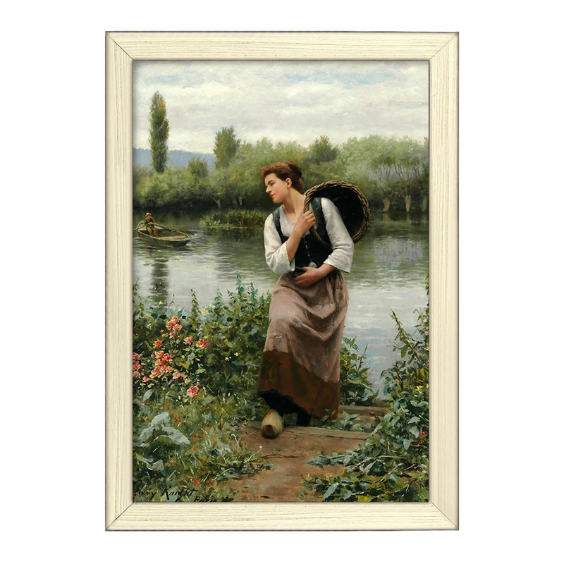 تابلو خندالو طرح نقاشی یک زن با یک سبد اثر دانیل ریدوی نایت کد F12455