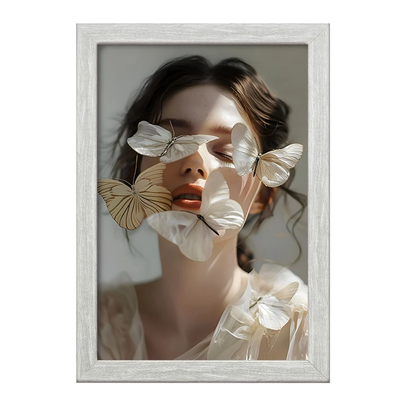 تابلو خندالو طرح دختر و پروانه سفید کد F10705