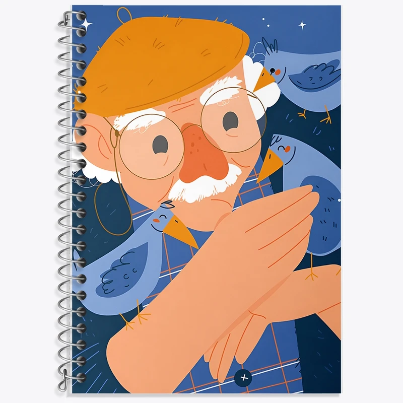 دفتر زبان 50 برگ خندالو مدل سه خط طرح پیرمرد و پرنده ها کد F11094