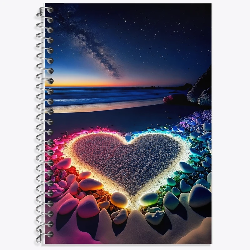 دفتر زبان 50 برگ خندالو مدل سه خط طرح ساحل و قلب کد F12675