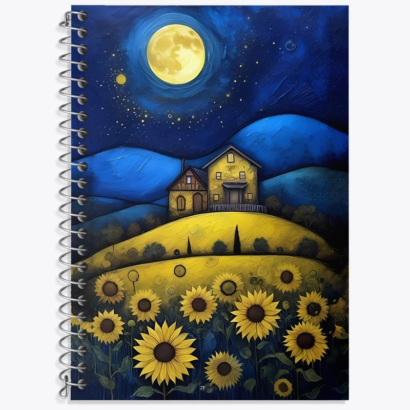 دفتر لغت 50 برگ خندالو طرح مزرعه آفتابگردان در شب کد N6132