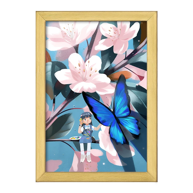 تابلو خندالو طرح دختر و گل و پروانه کد F9324