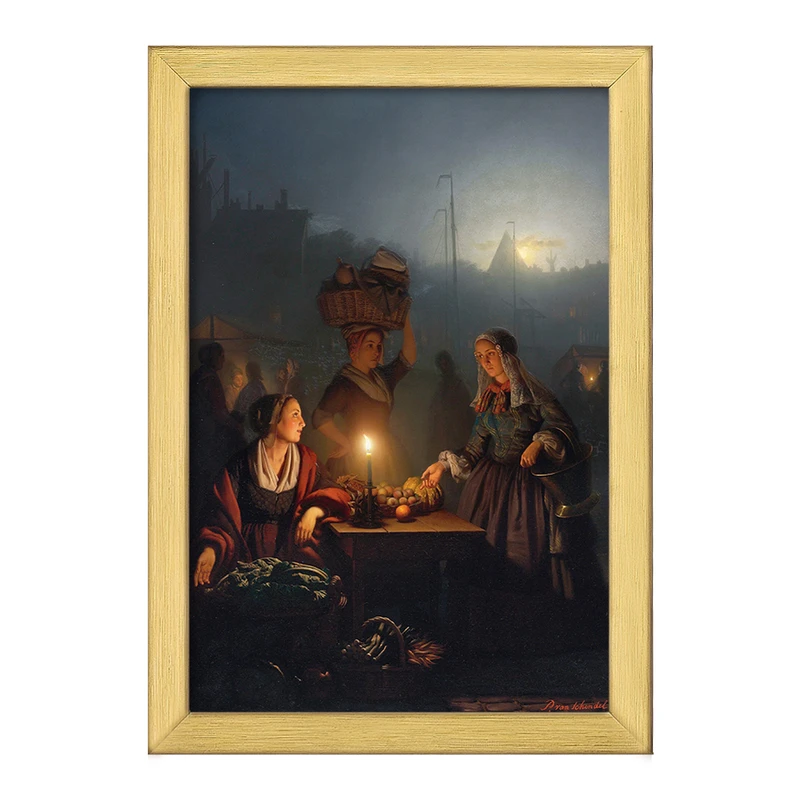 تابلو خندالو طرح نقاشی خرید میوه و سبزیجات در بازار اثر پتروس ون شندل کد F12255