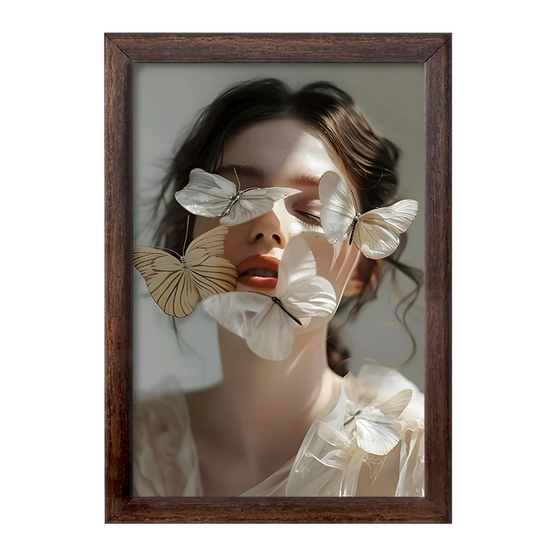 تابلو خندالو طرح دختر و پروانه سفید کد F10705