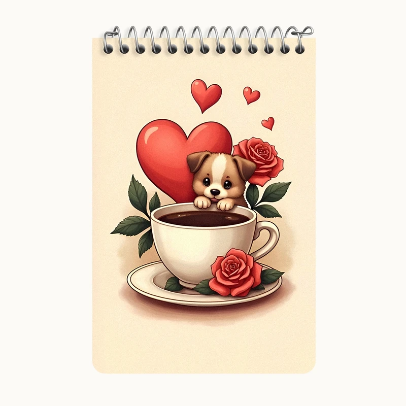 دفتر یادداشت 50 برگ خندالو طرح سگ و فنجان قهوه کد F6671