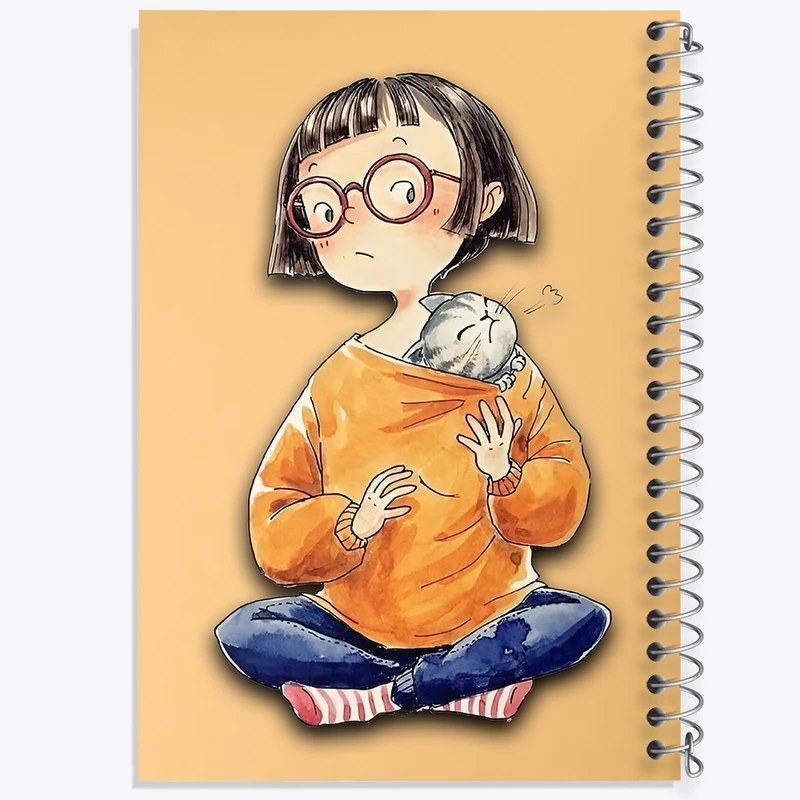 دفتر ژورنال نویسی 50 برگ خندالو مدل نقطه ای طرح دختر و گربه بازیگوش کد F10950