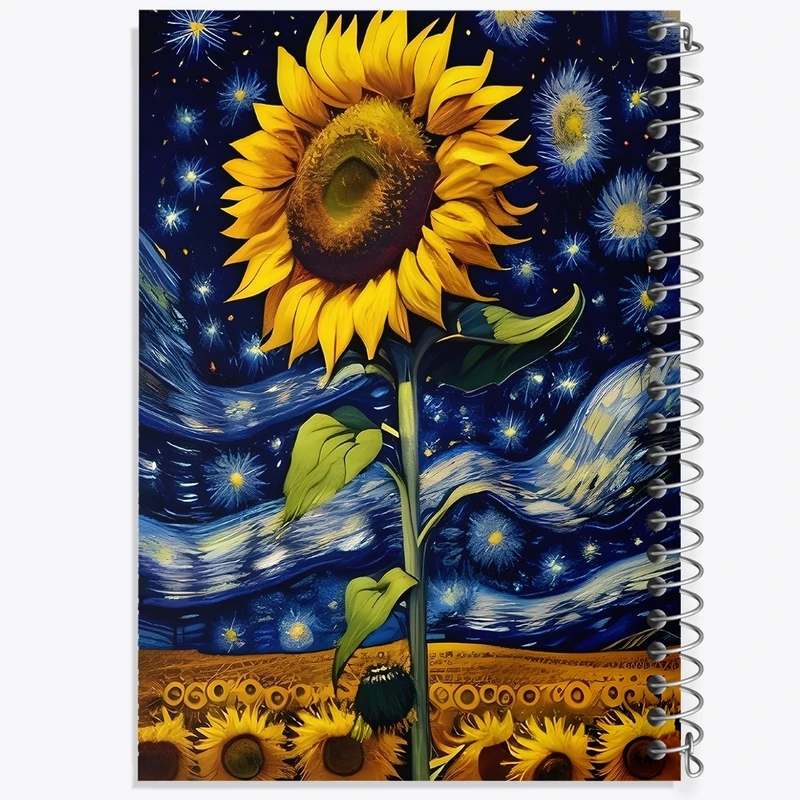 دفتر طراحی 50 برگ خندالو طرح گل آفتابگردان ونگوگ کد F1409