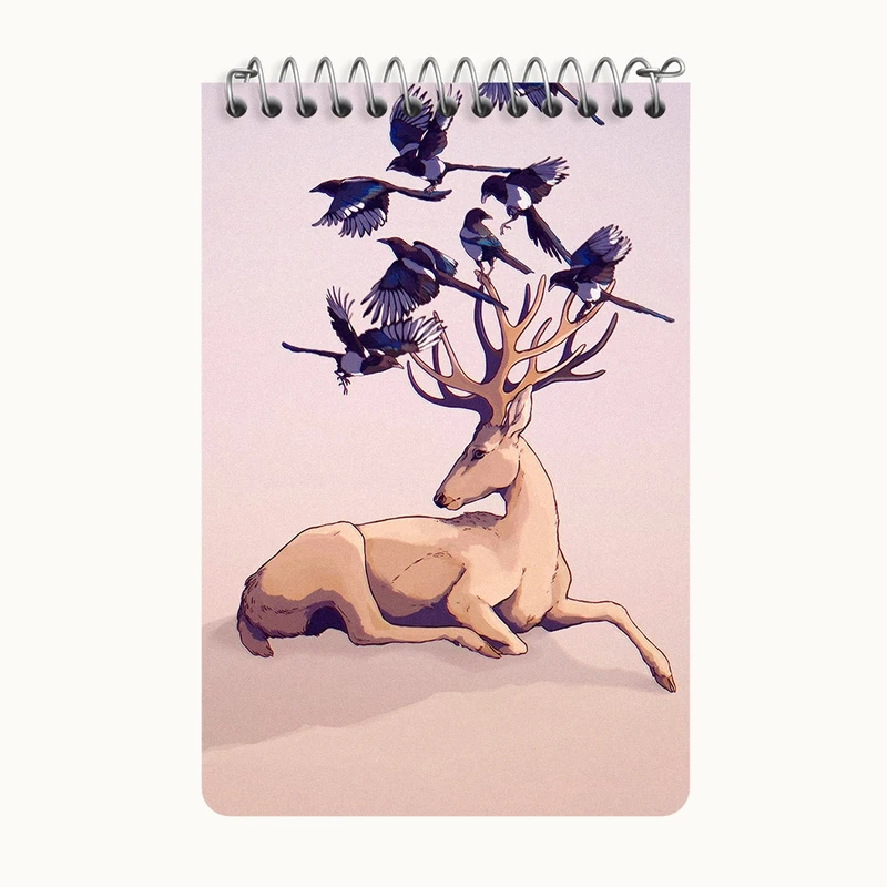 دفتر یادداشت 50 برگ خندالو طرح گوزن و پرنده کد F14125