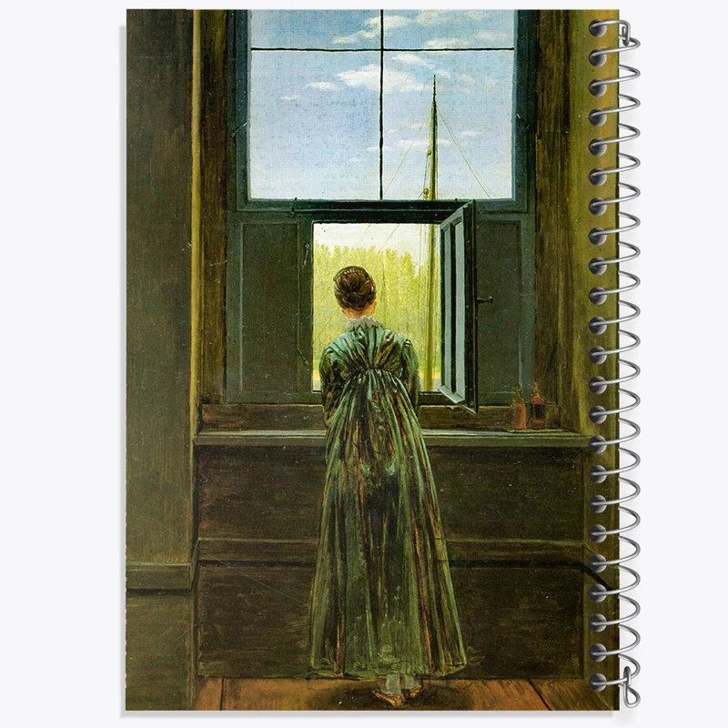 دفتر ژورنال نویسی 50 برگ خندالو مدل نقطه ای طرح نقاشی زنی در کنار پنجره اثر کاسپار دیوید فردریش کد F12501