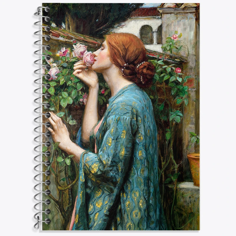 دفتر زبان 50 برگ خندالو مدل دو خط طرح نقاشی روح گل سرخ اثر جان ویلیام واترهاوس کد F12404