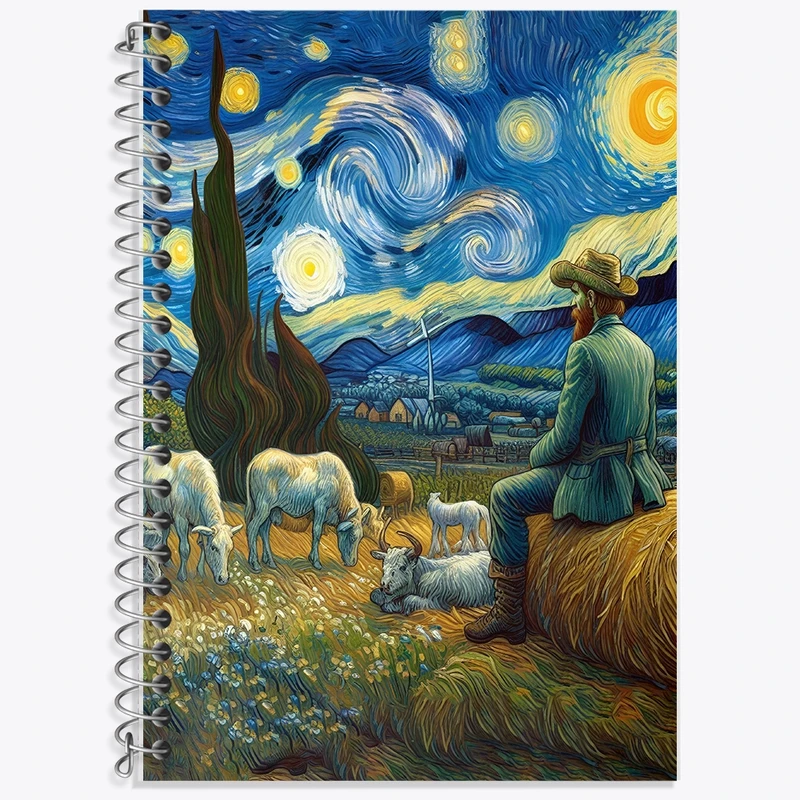 دفتر زبان 50 برگ خندالو مدل سه خط طرح ونسان ونگوگ کد F8787