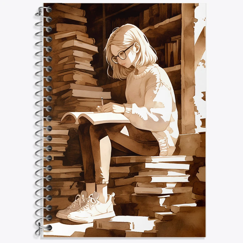 دفتر زبان دوخط 50 برگ خندالو طرح دختر کتابخوان کد F9099