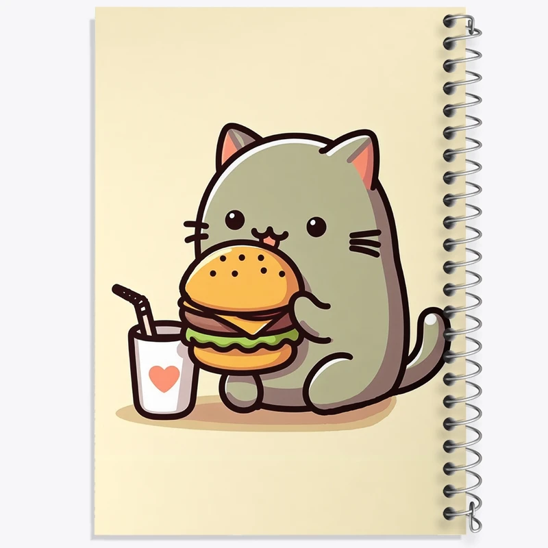 دفتر طراحی 50 برگ خندالو طرح گربه و همبرگر کد N1647