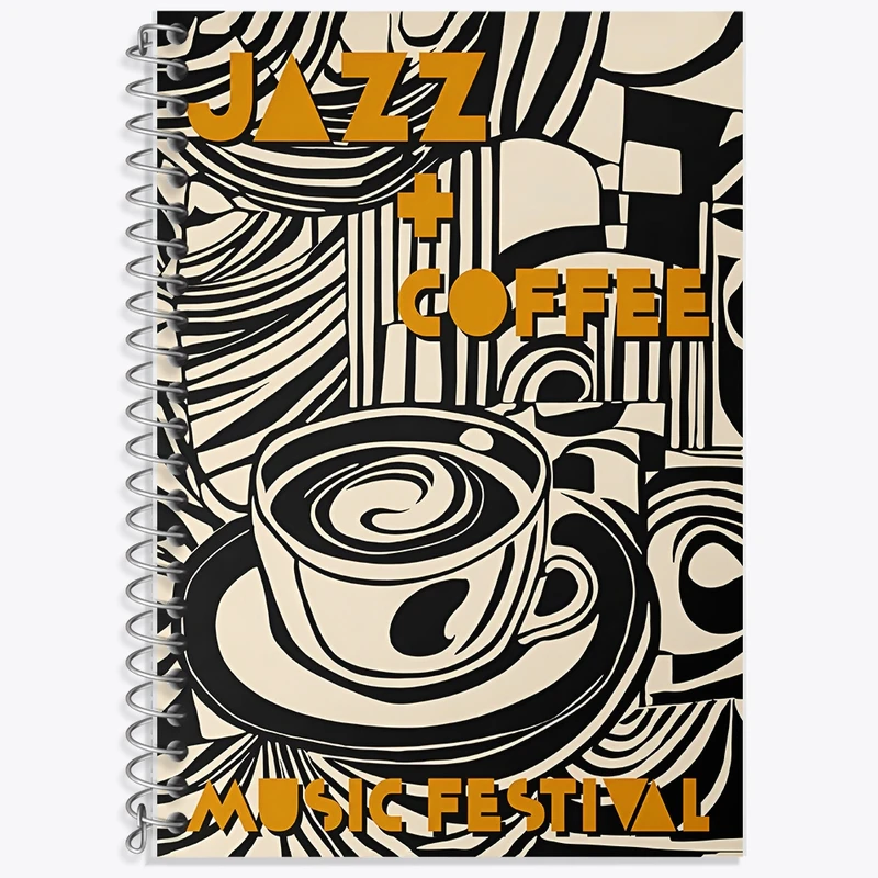 دفتر زبان 50 برگ خندالو مدل سه خط طرح فنجان قهوه و موزیک کد F10119