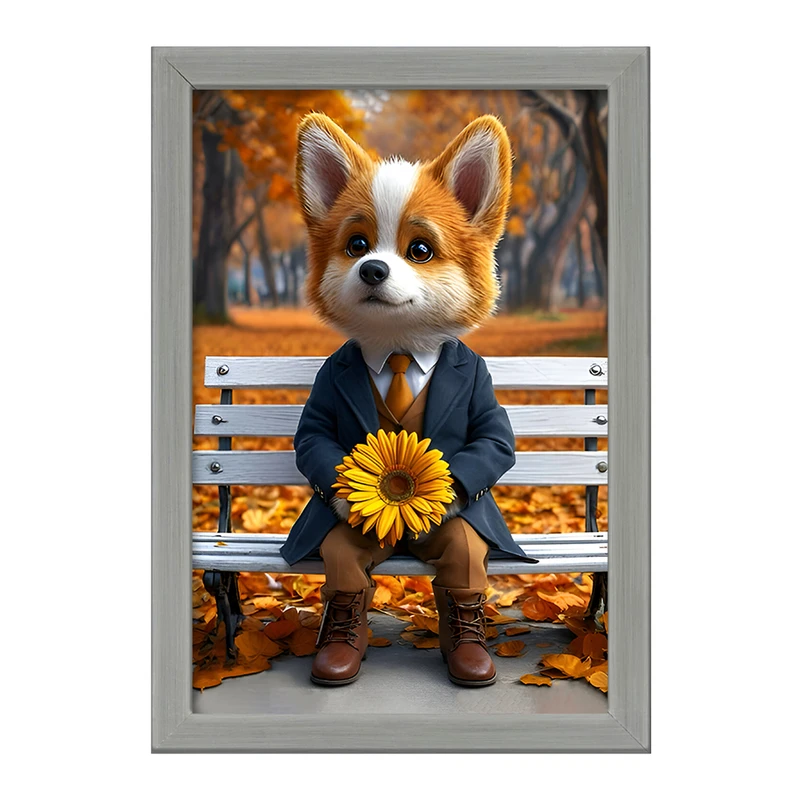 تابلو خندالو طرح سگ و پاییز کد F7221