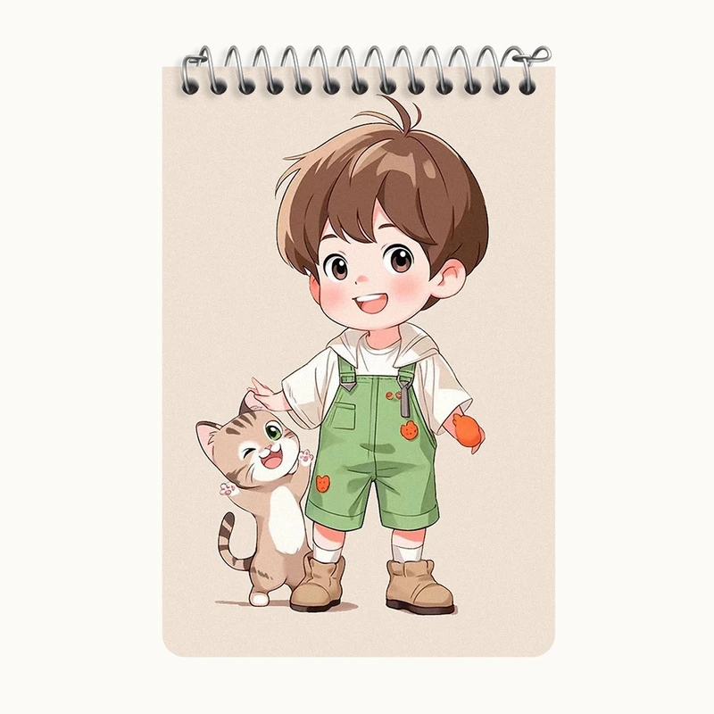 دفتر یادداشت 50 برگ خندالو طرح پسر و گربه بامزه کد F3119
