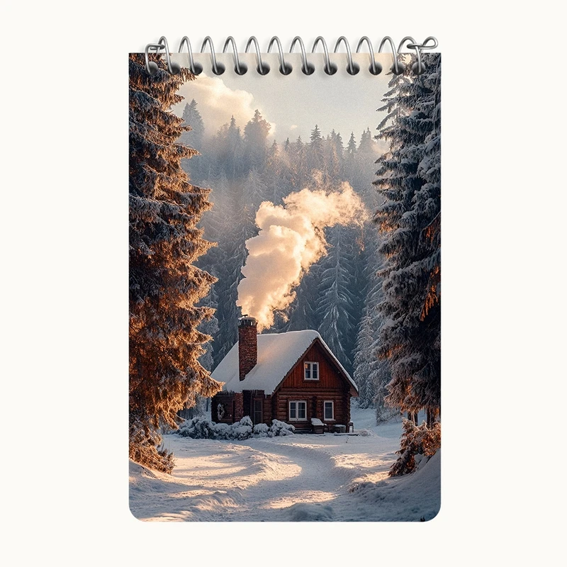 دفتر یادداشت 50 برگ خندالو طرح کلبه ی جنگلی برفی  کد F8278