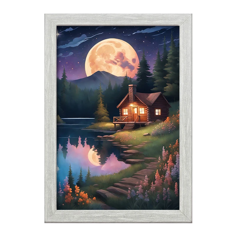 تابلو خندالو طرح منظره شب و ماه کد F3137