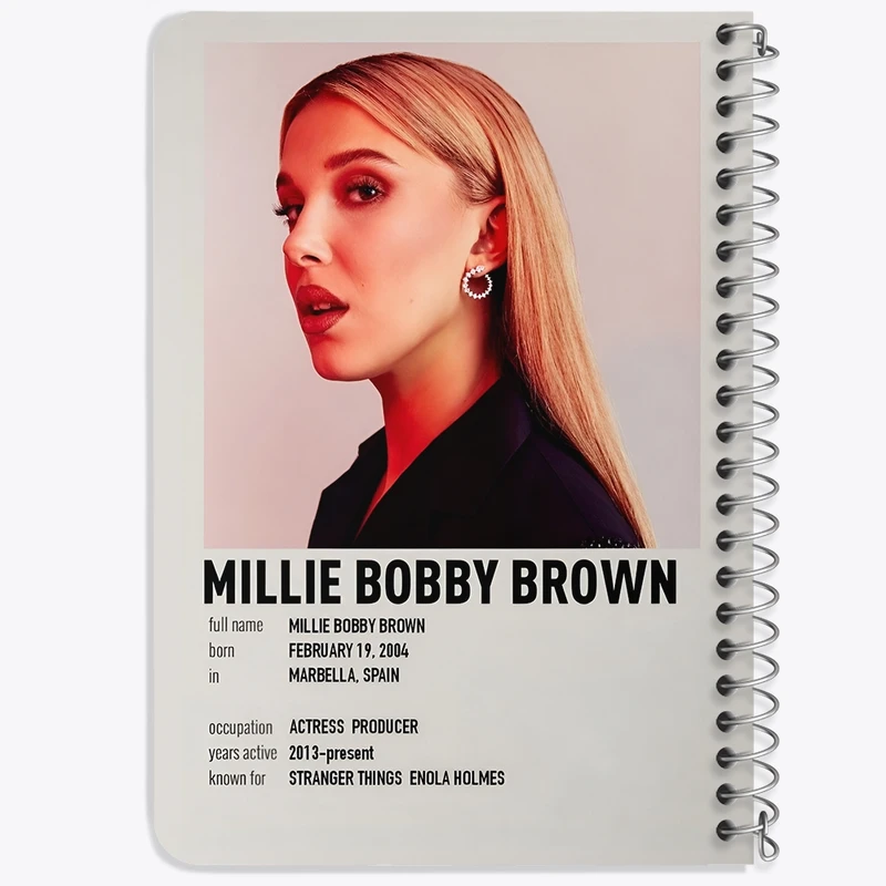 دفتر یادداشت 50 برگ خندالو طرح میلی بانی براون (Millie Bobby Brown) کد F13149