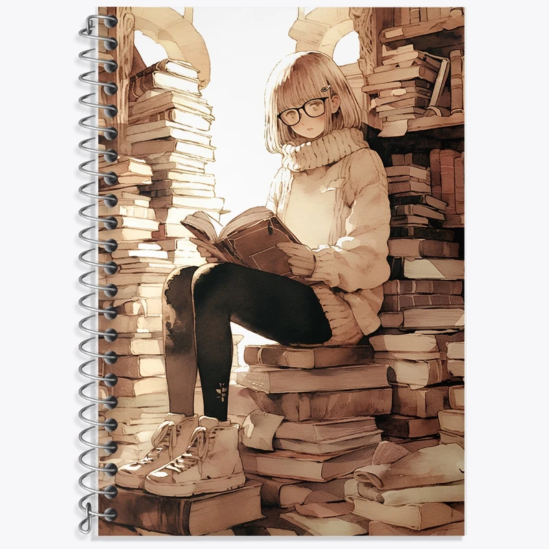 دفتر زبان 50 برگ خندالو مدل سه خط طرح دختر کتابخوان کد F9098