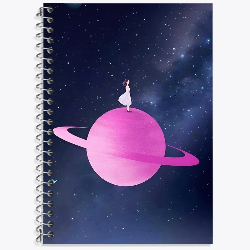 دفتر زبان 50 برگ خندالو مدل سه خط طرح دختر و کهکشان کد F3594