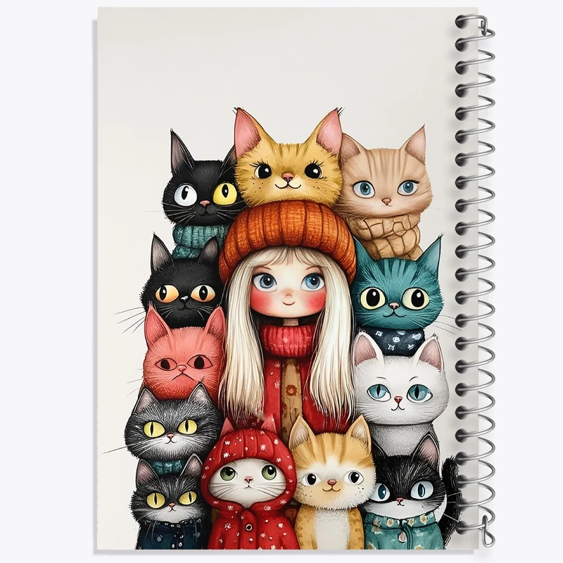 دفتر ژورنال نویسی 50 برگ خندالو مدل نقطه ای طرح دختر و گربه ها کد F12009