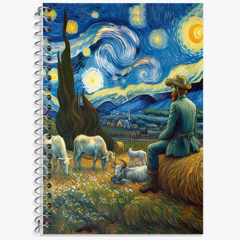 دفتر زبان دوخط 50 برگ خندالو طرح ونسان ونگوگ کد F8787