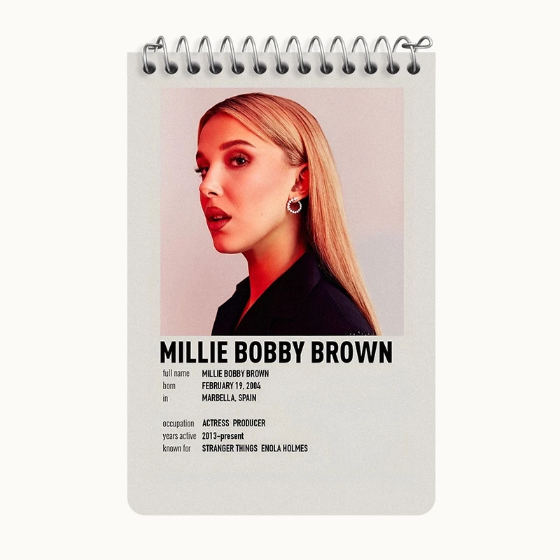 دفتر یادداشت 50 برگ خندالو طرح میلی بانی براون (Millie Bobby Brown) کد F13149