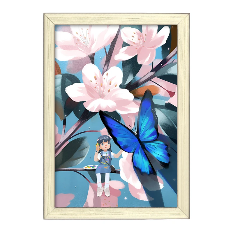 تابلو خندالو طرح دختر و گل و پروانه کد F9324