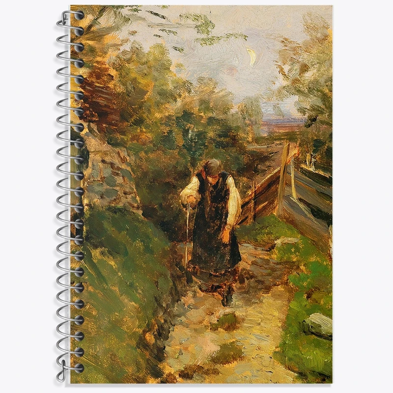 دفتر زبان 50 برگ خندالو مدل سه خط طرح نقاشی زن دهقانی در حال بازگشت به خانه اثر اولگا ویزینگر کد F12476