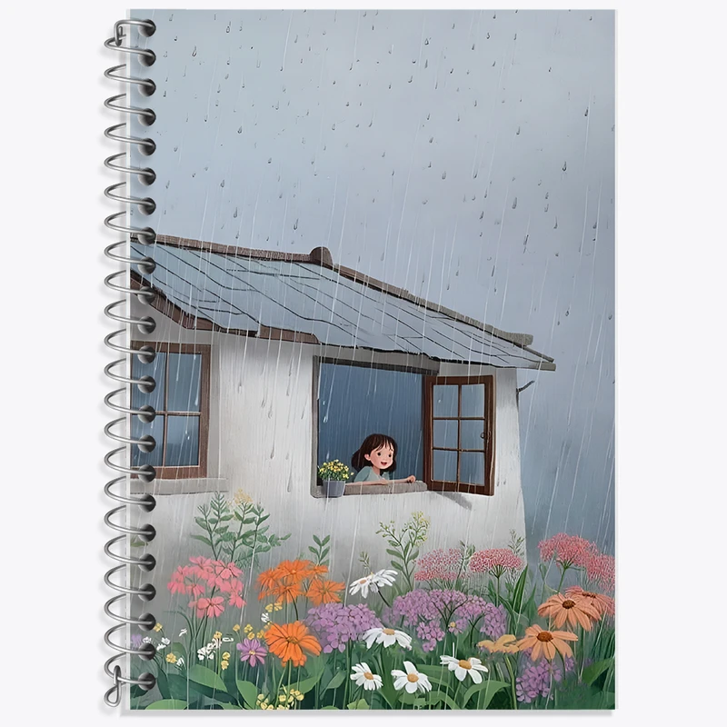 دفتر زبان 50 برگ خندالو مدل دو خط طرح دختر و خانه روستایی کد F11114