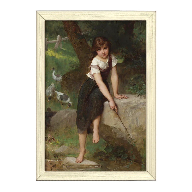 تابلو خندالو طرح نقاشی دختر و غاز اثر امیل مونیر کد F12344