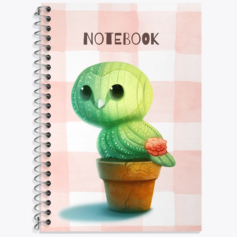 دفتر زبان 50 برگ خندالو مدل سه خط طرح کاکتوس جغد کد N6539