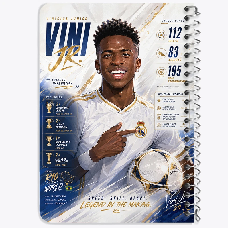 دفتر یادداشت 50 برگ خندالو طرح وینیسیوس جونیور (Vinicius Junior) کد F14663