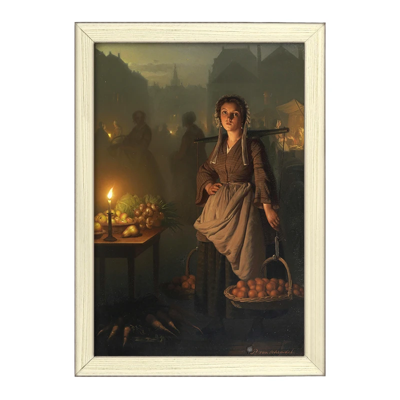 تابلو خندالو طرح نقاشی بازار با نور شمع اثر پتروس ون شندل کد F12261